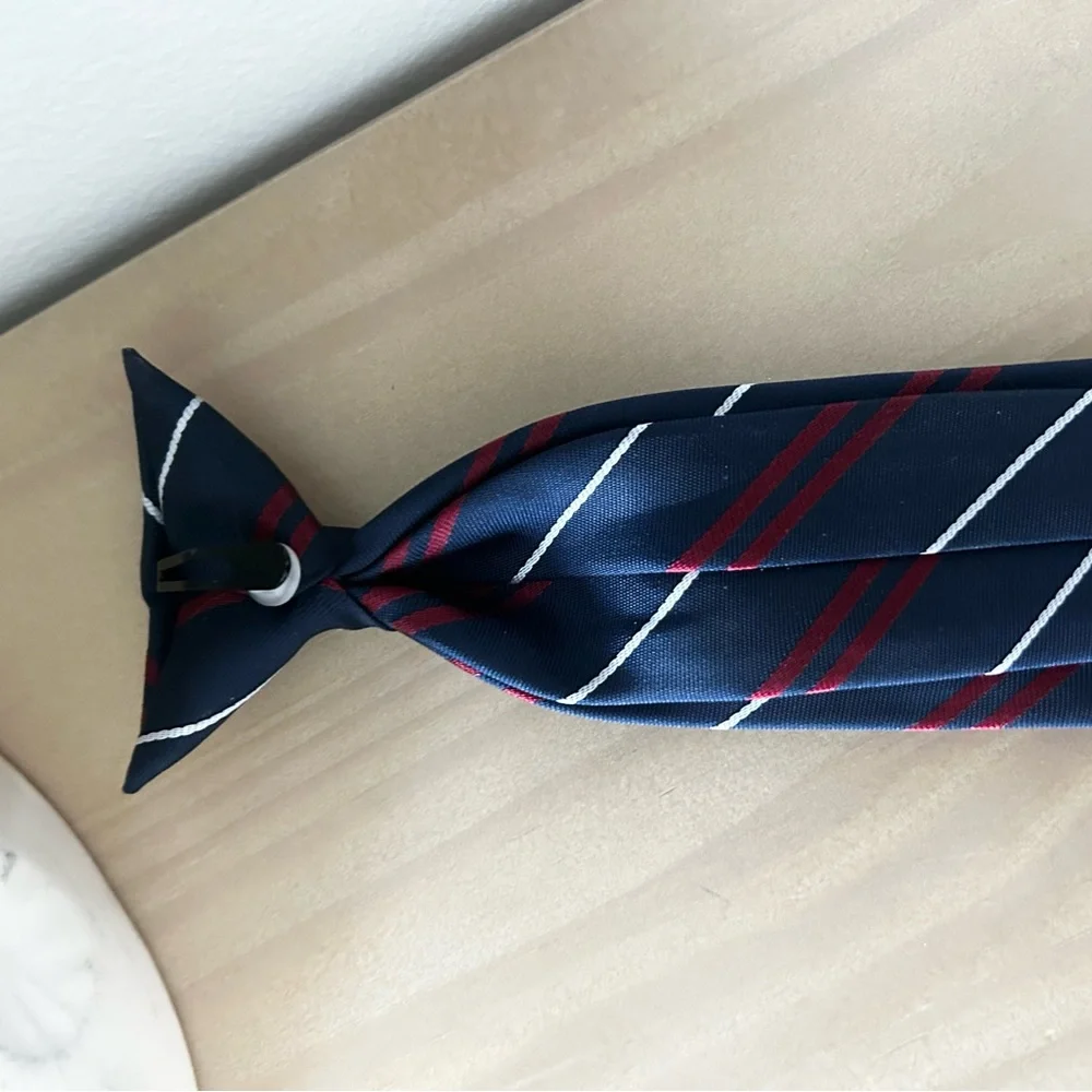 Striped Navy Red White Clip On Young Boys Tie